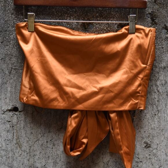 Free People Intimately Copper Satin Tie-Front Crop Top Small - Picture 1 of 3